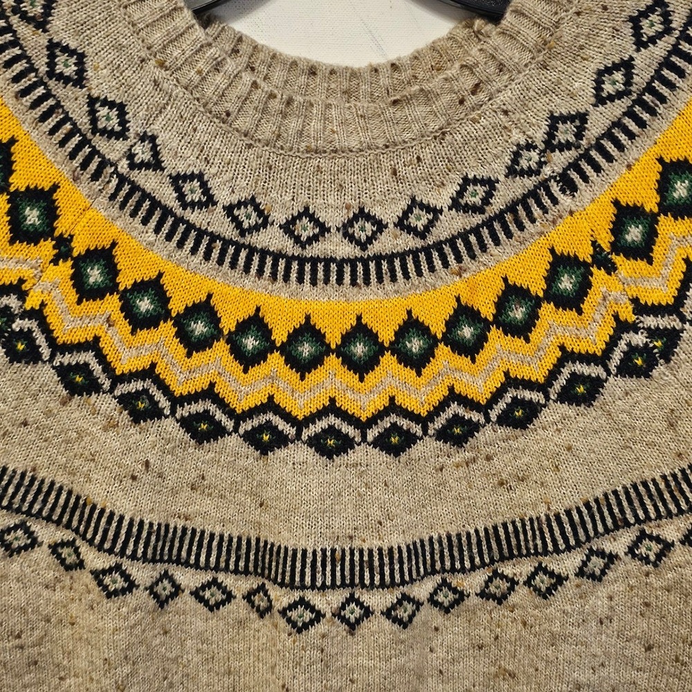 Weatherproof Vintage Womens Fair Isle Yoke Sweater Tan Yellow Speckled Small JT3 - Picture 2 of 5